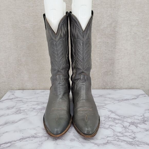 Sanders Vintage Leather Gray Western Cowboy Boots Men's 10D - Picture 5 of 14